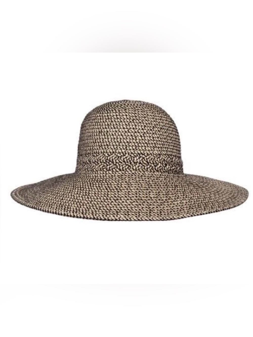 Wide Brim Two-Tone Straw Sun Hat in Beige and Black